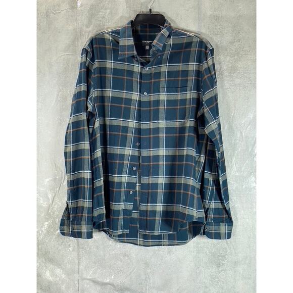CLUB MONACO Men's Navy Plaid Slim-Fit Long Sleeve Button-Up Shirt SZ M - Picture 1 of 10
